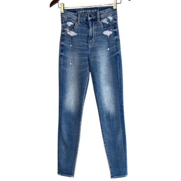 American Eagle The Dream Jean Curvy Super Hi-Rise Jegging Blue Light Wash 00 - Picture 12 of 12